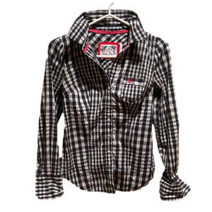 Intage Guess Jeans Long Sleeve Collared Checkered Black and White Shirt XS